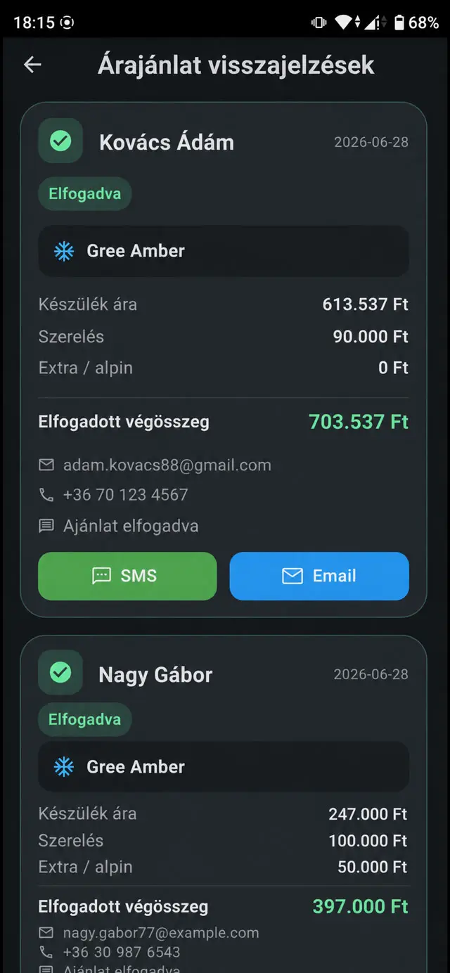 Online árajánlat elfogadása